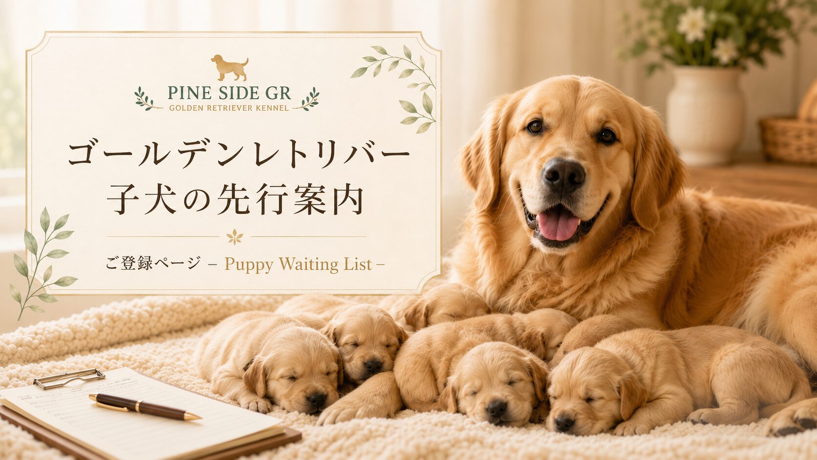 ゴールデンレトリバー子犬の先行案内(順番待ちリスト)ご登録ページ|PINE SIDE GR